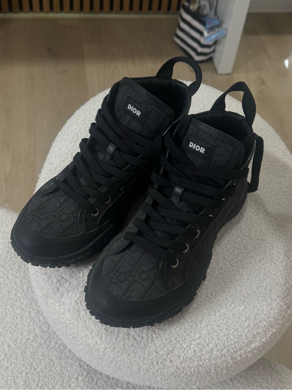 Dior Men’s Black Monogram High-Top Sneakers